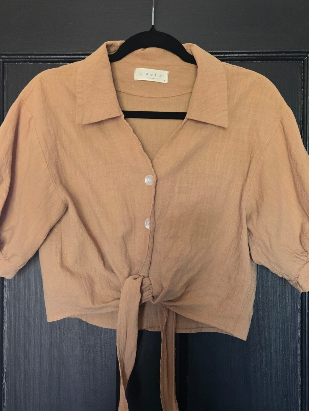 100% Linen Tan Tie Crop Top